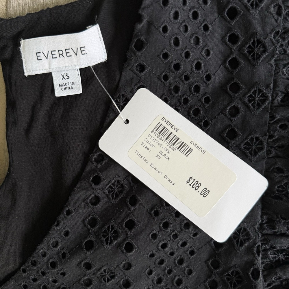 NWT Evereve Tinsley Black Eyelet Ruffle Sleeve Mini Dress LBD Size XS (US 2) - Picture 12 of 14